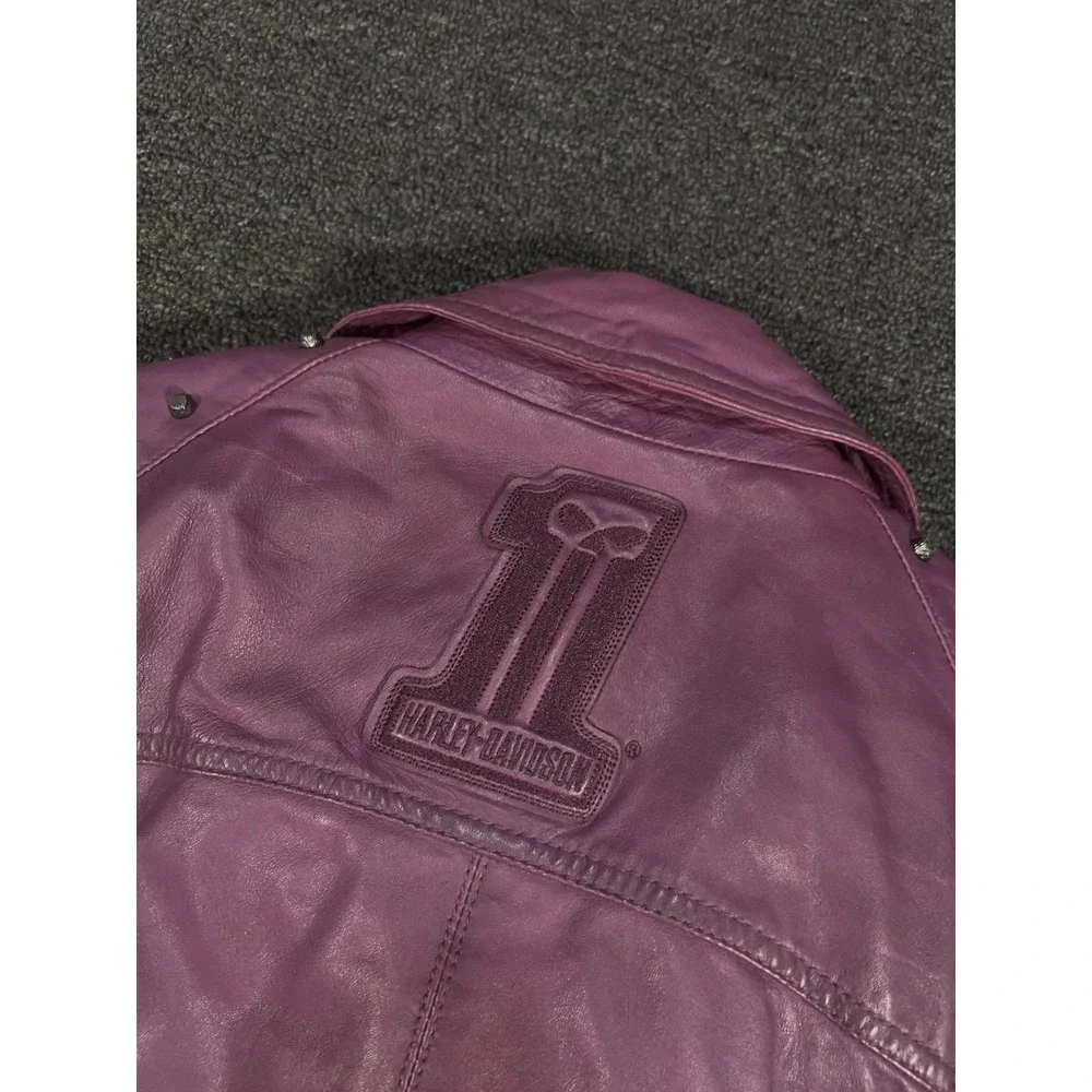 Harley Davidson Jacket Women's Medium Purple Lambskin Leather Moto Studded Biker
